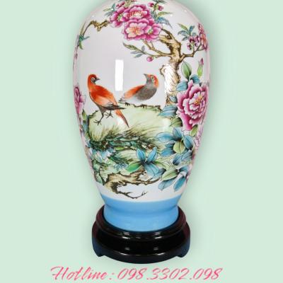 BÌNH SỨ MEN NGỌC - CHIM HOA MẪU ĐƠN
